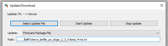Update file selection dialog