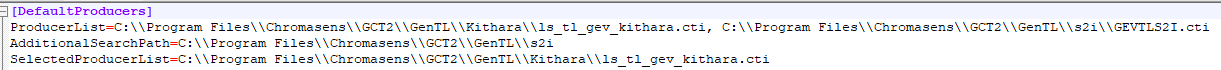 GCC.ini file excerpt showing DefaultProducers block